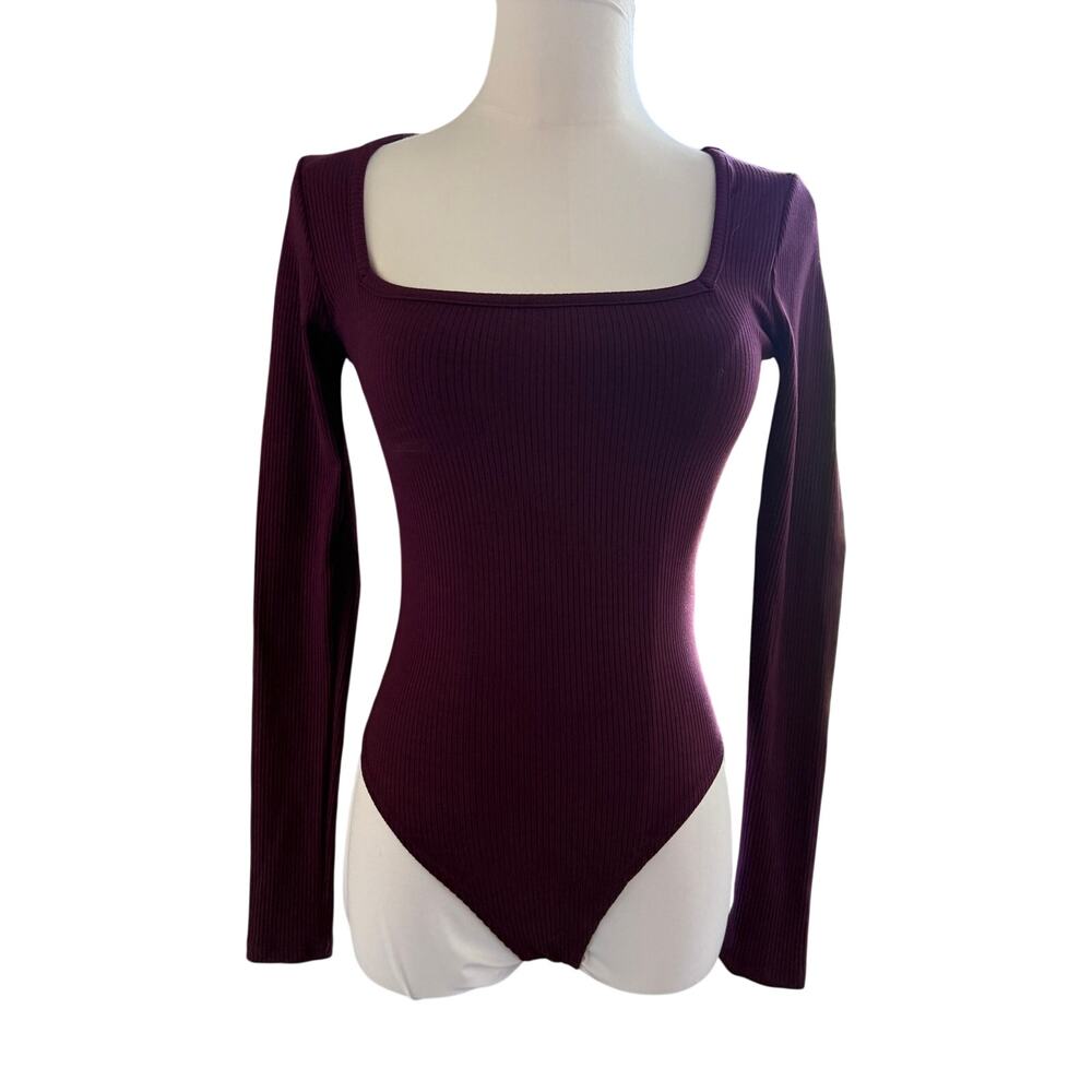 Fashion Nova Ariana Snatched Long Sleeve Bodysuit S/M Compression Purple Plum